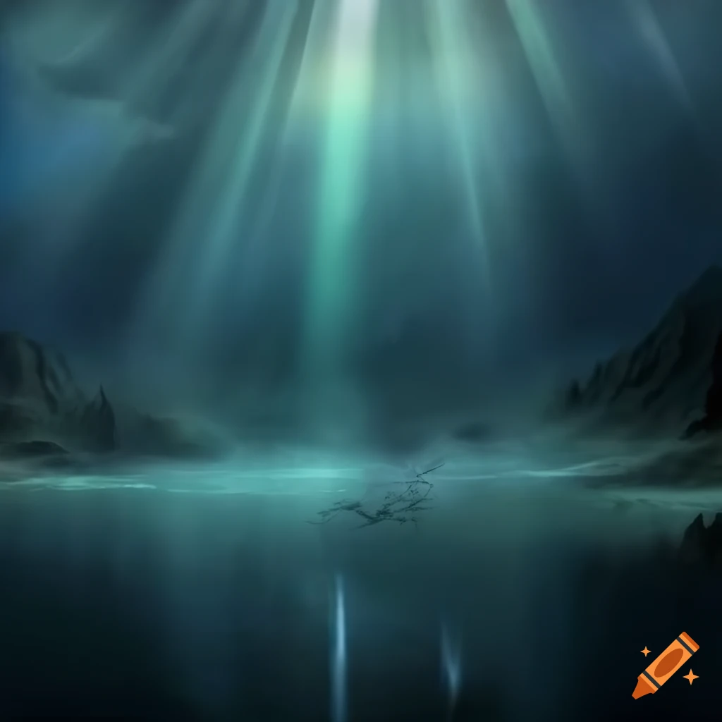 Final touch with god rays shining on mountain lake for naturalism and awe