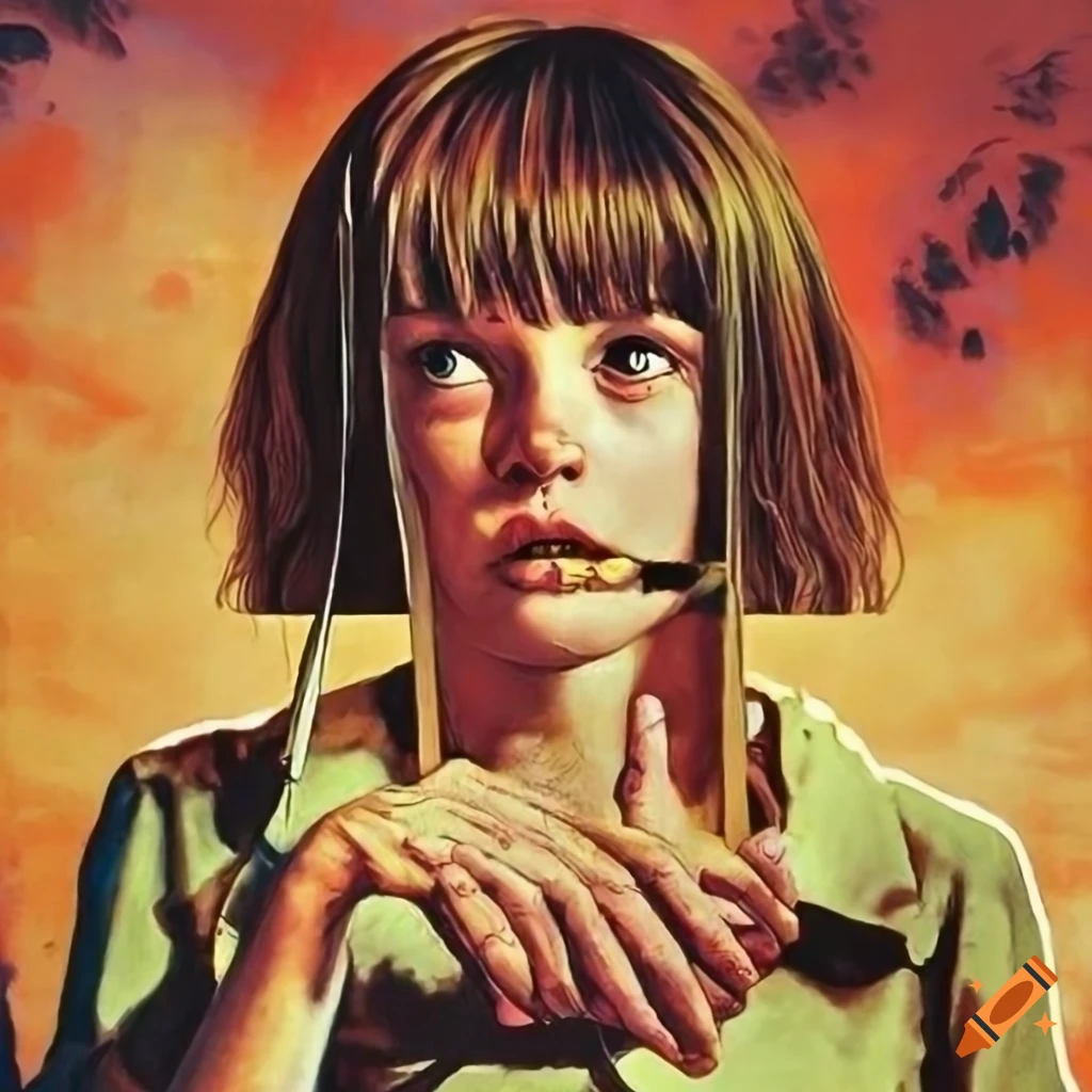 Intricate vintage poster reminiscent of Kill Bill, with influences from artists James Gurney and Norman Rockwell