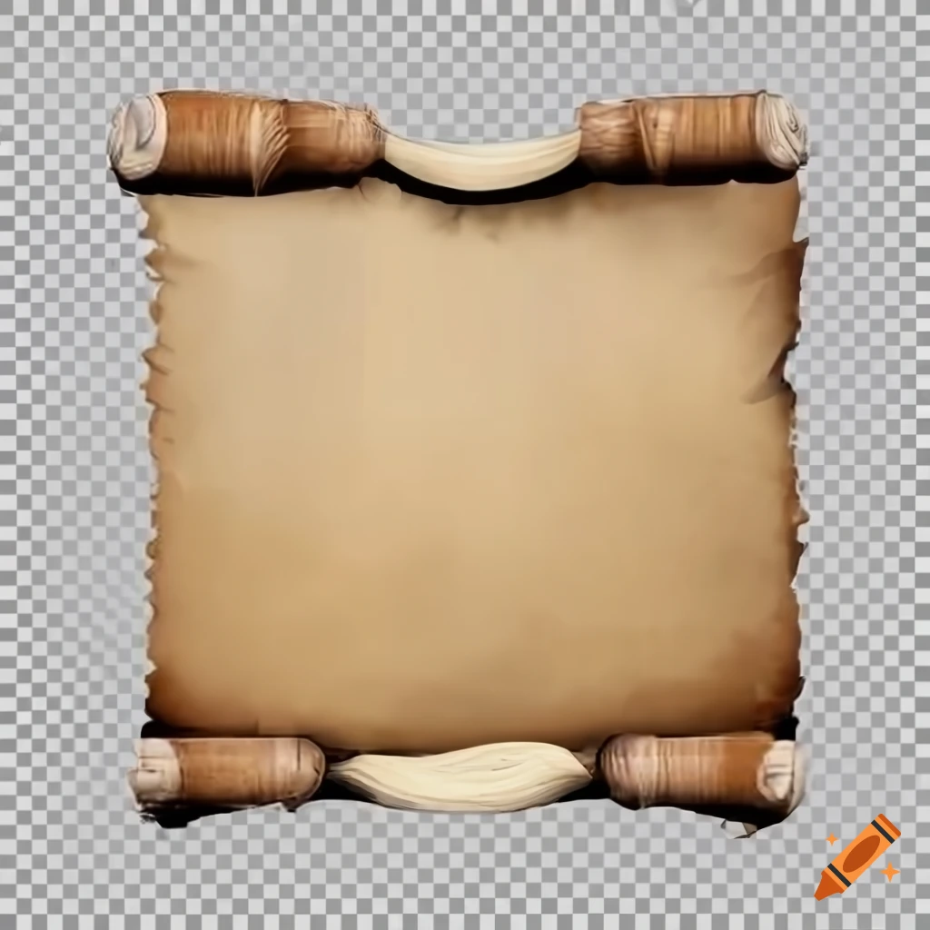 Ancient parchment scroll on transparent background