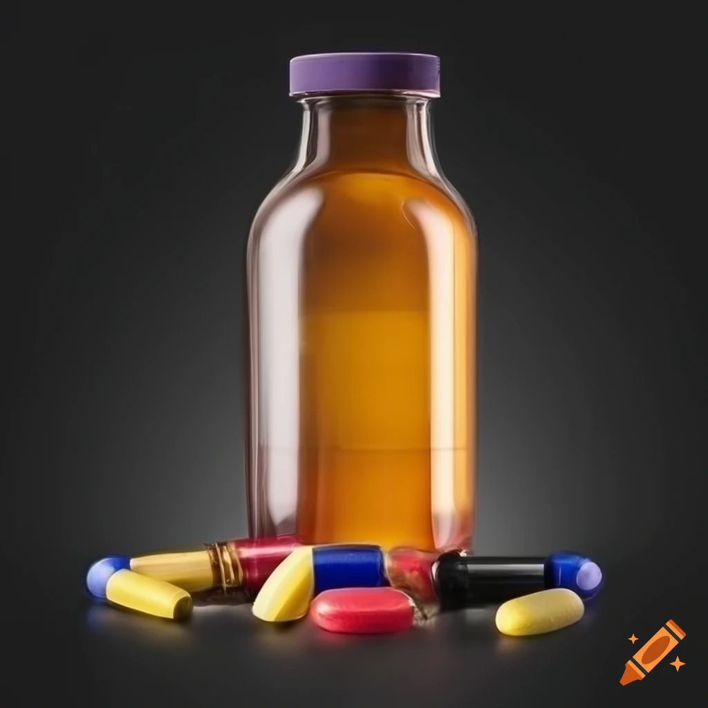 Pharmaceutical and alcohol bottle setup for product photo