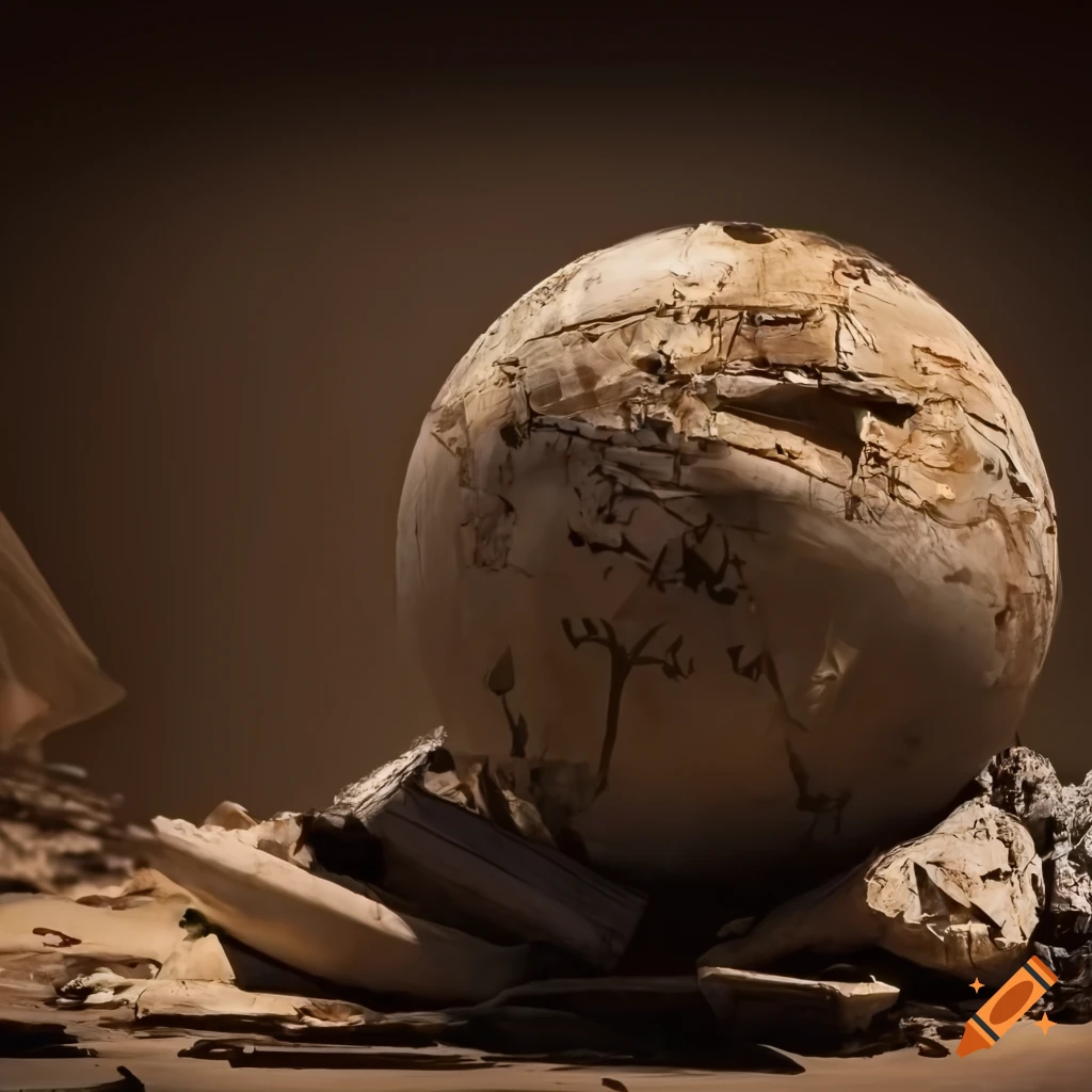 Pile of junk garbage covered with a drapery in a dramatic landscape