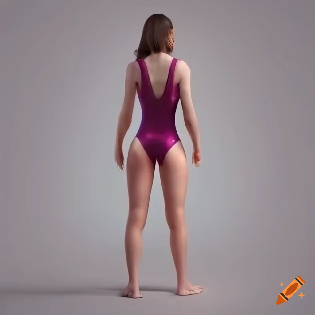 Woman wearing leotard seen from the back in photorealistic style