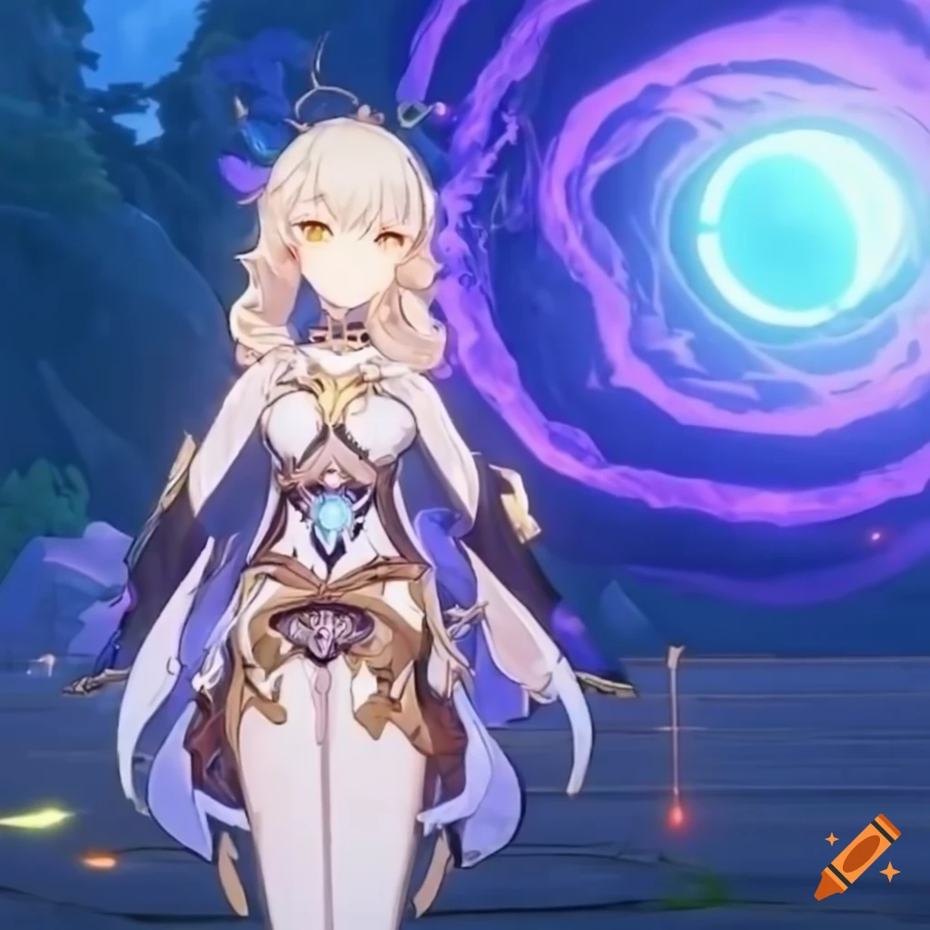 Beautiful goddess creating the universe in Genshin Impact game