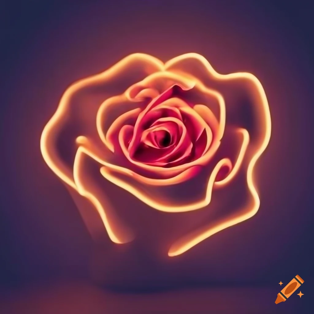 Neon orange rose glowing on black background