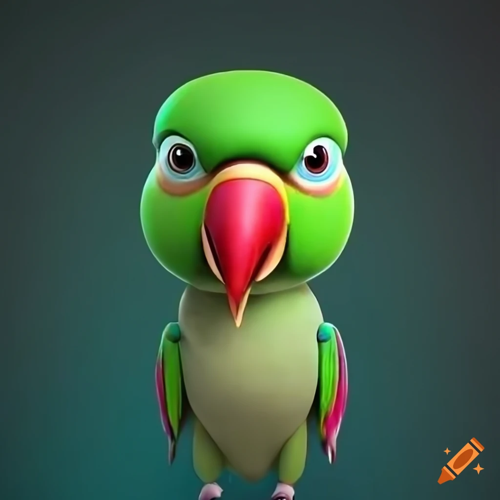 Adorable alexandrine parrot in Pixar 3D style