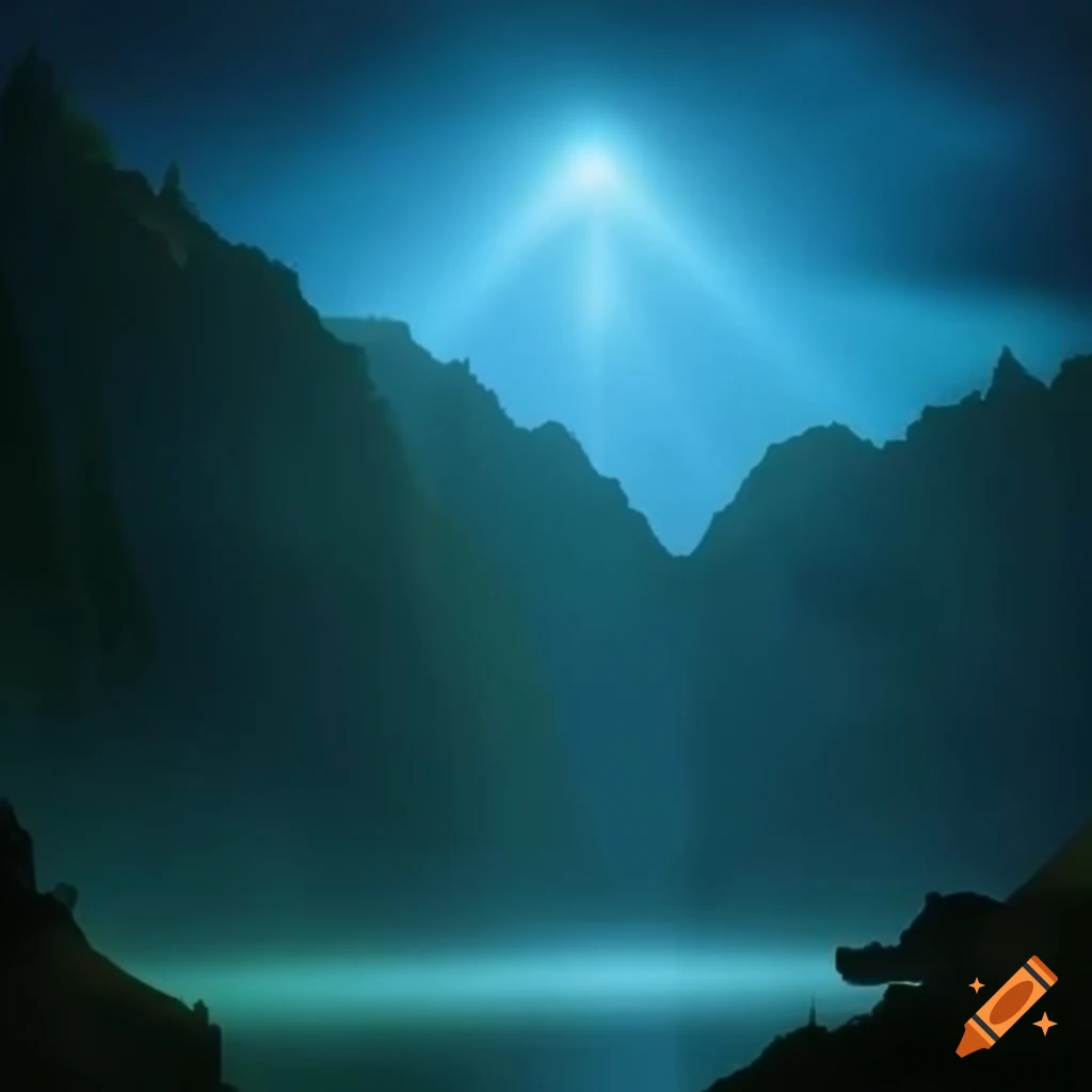 Final touch with god rays shining on mountain lake for naturalism and awe