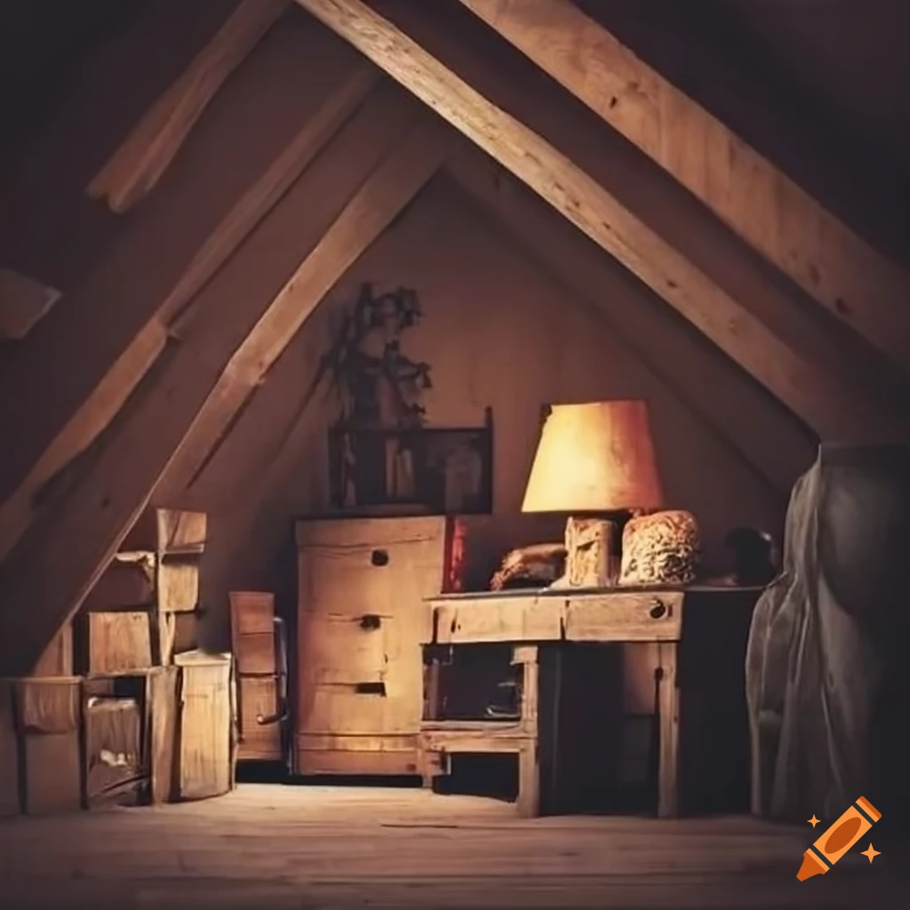Old cluttered attic with antique boxes and cobwebs on Craiyon