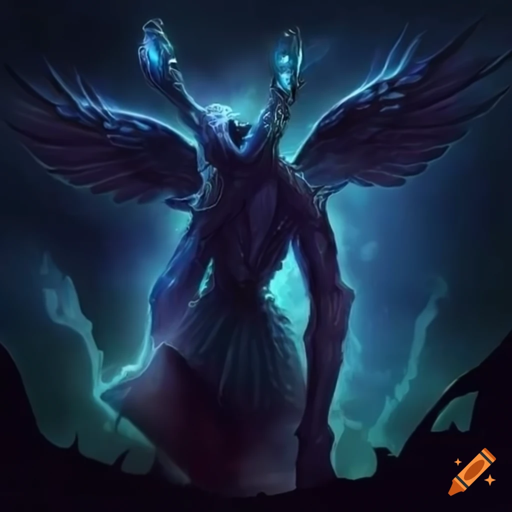 Winged eldritch being made of blue crystal