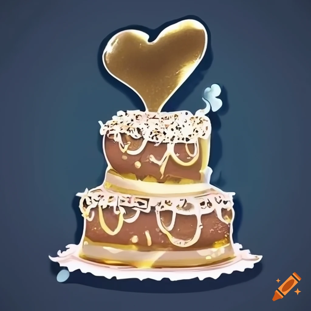 Sticker with lucky cake in golden view