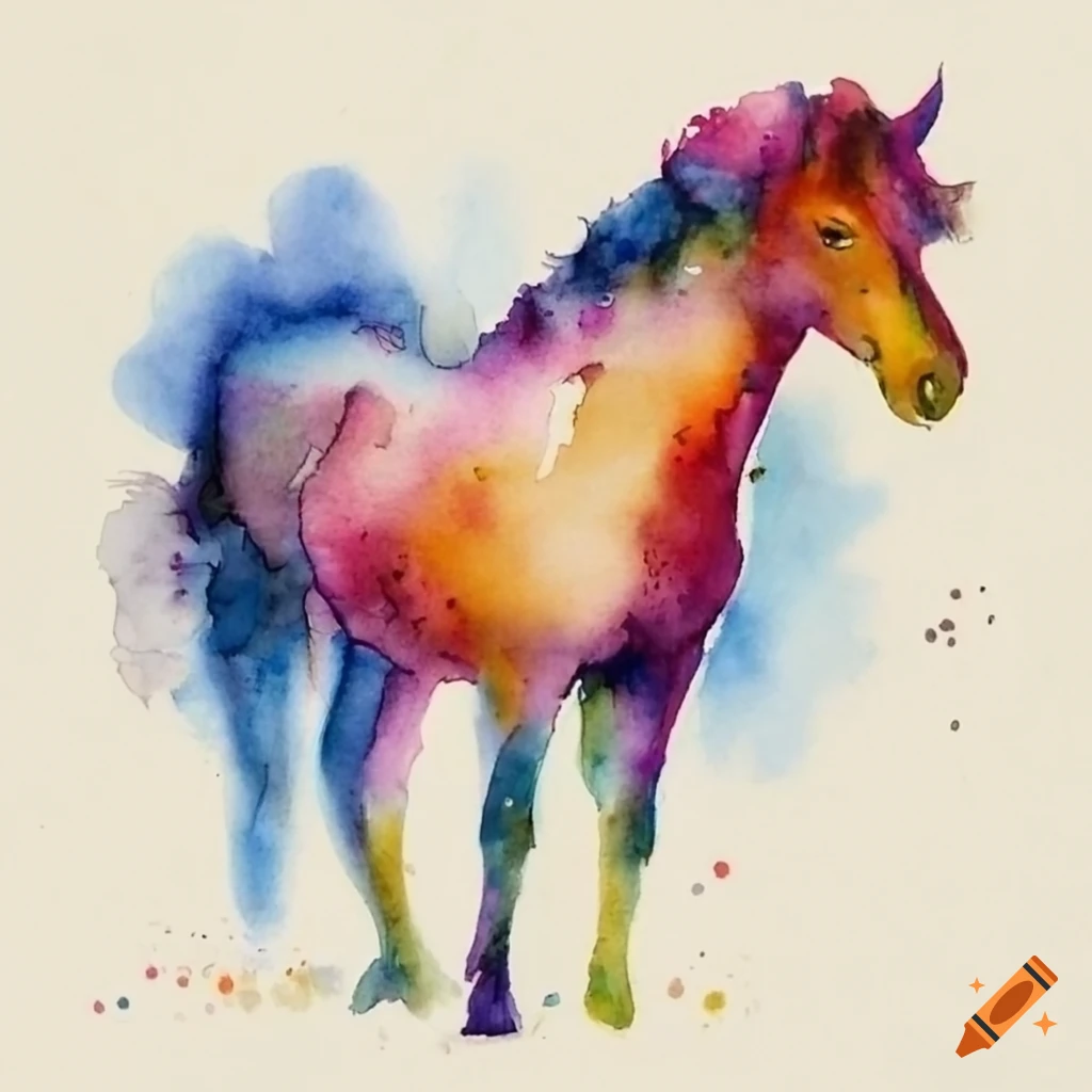 Watercolor pony sitting on bed