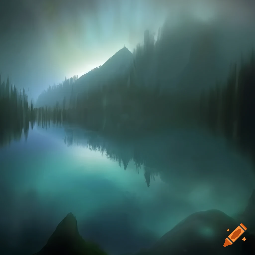 Final touch with god rays shining on mountain lake for naturalism and awe