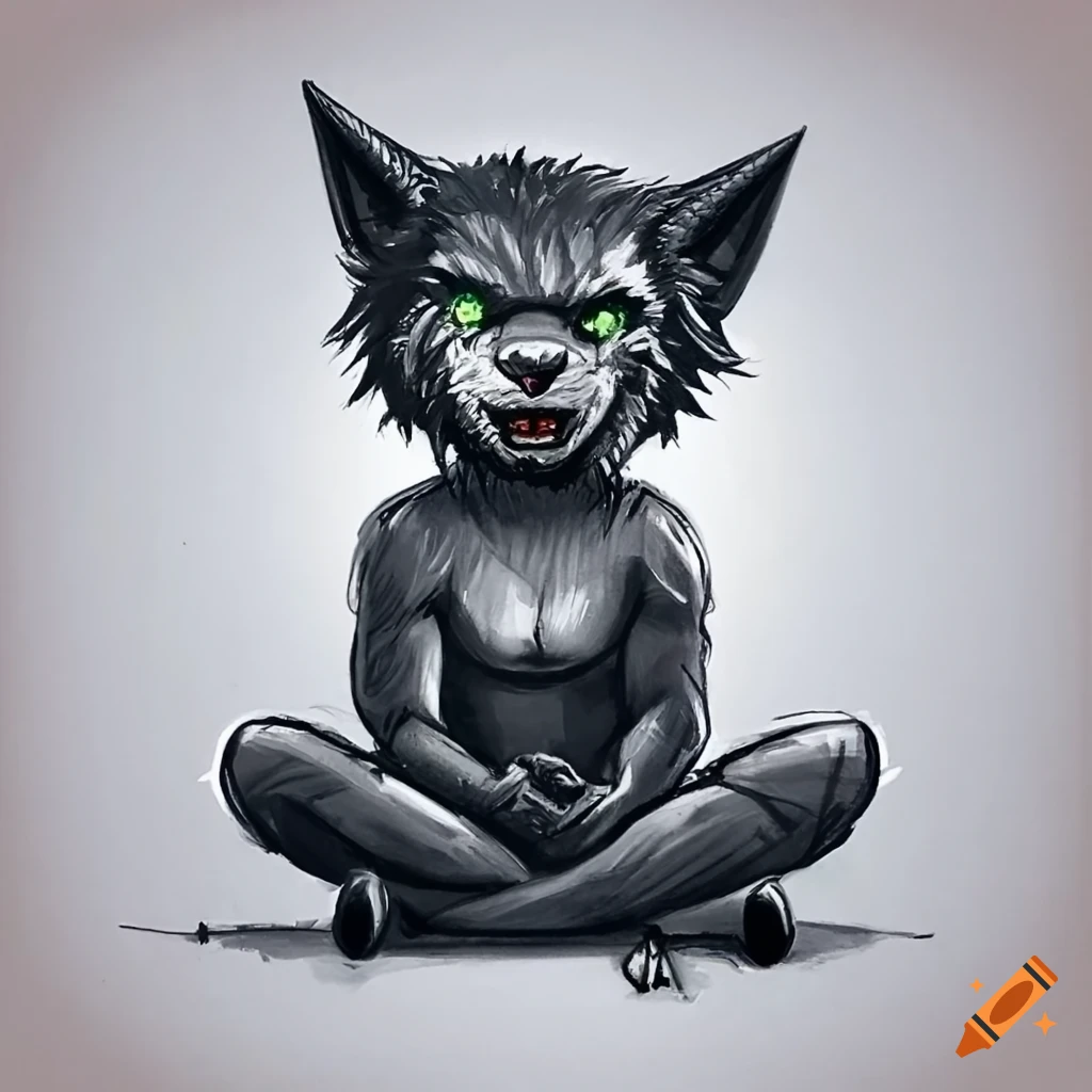 Happy werewolf child drawing in Simon Bisley art style
