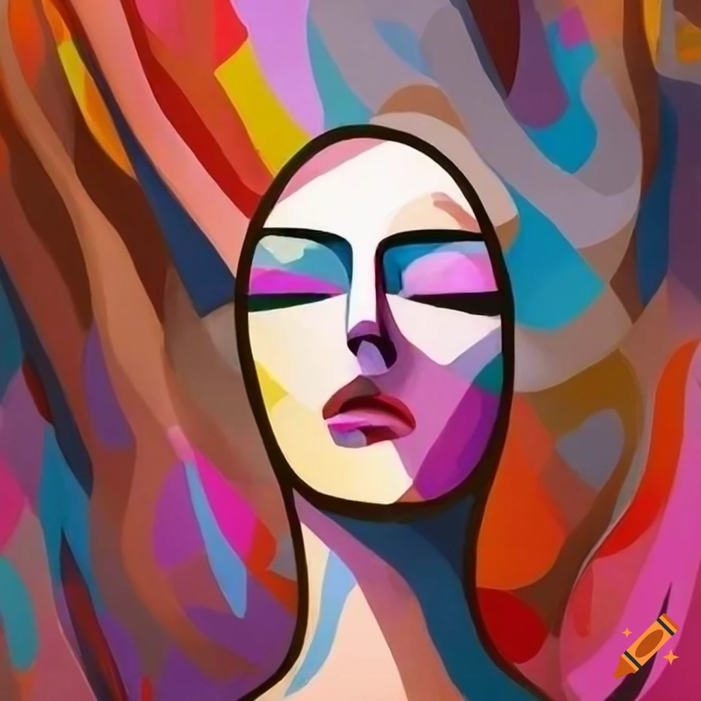 Abstract creative cubist art of a woman in white colors on Craiyon