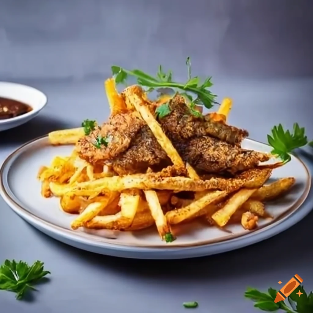 Plate of golden fries and crispy fried fish with parsley garnish