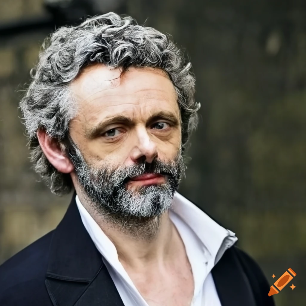 Actor Michael Sheen in period drama setting outside in the rain