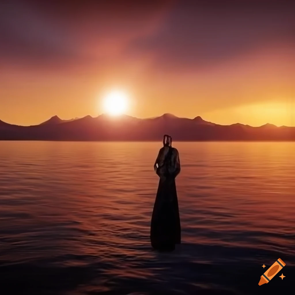 Final touch with god rays shining on mountain lake for naturalism and awe