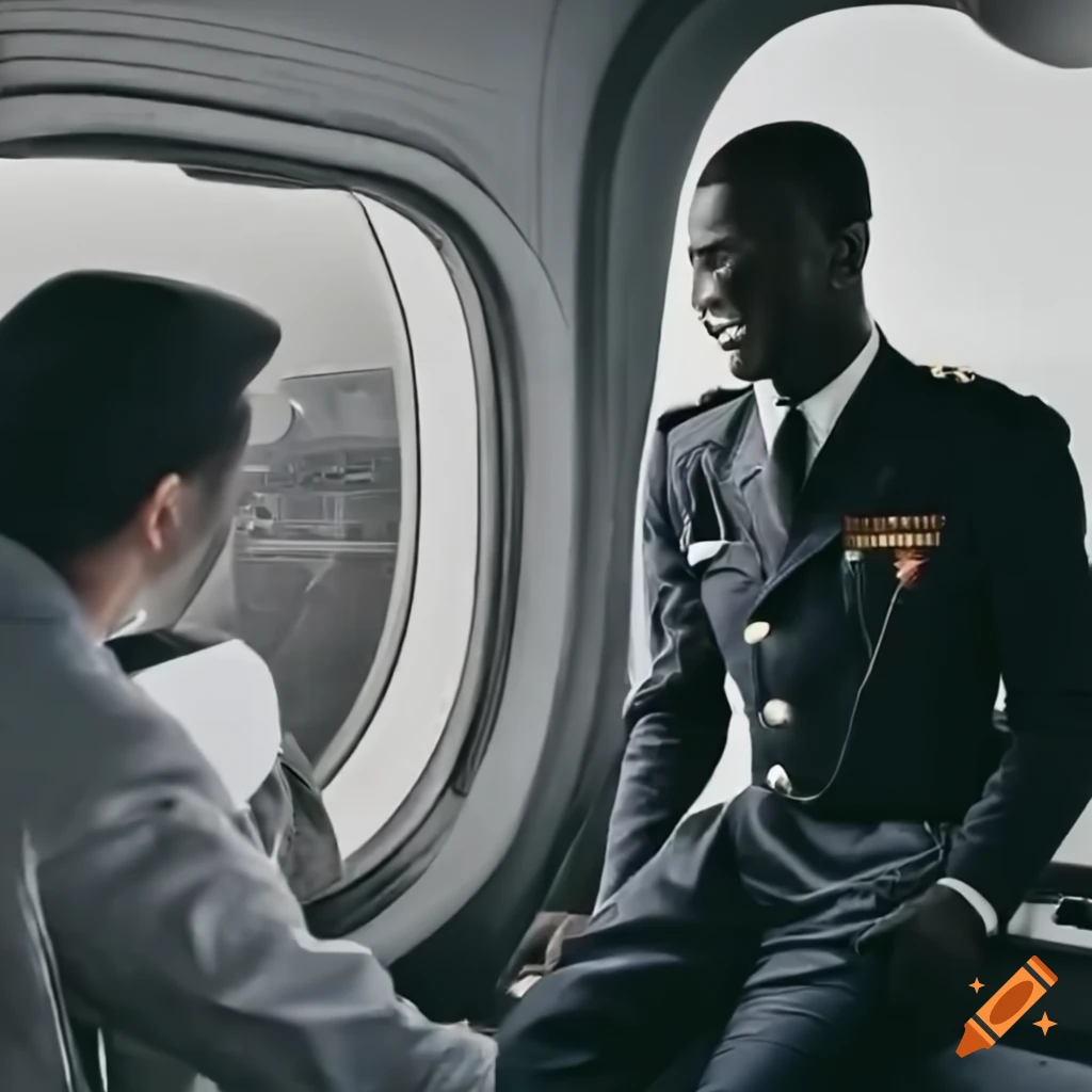 Black man conversing with a captain in an aircraft