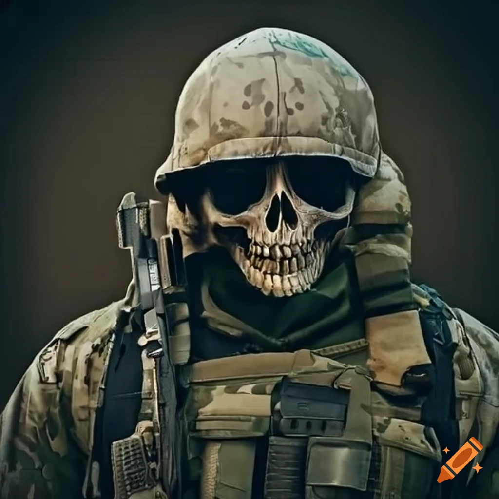 Skull in tactical gear for a skeletal commando