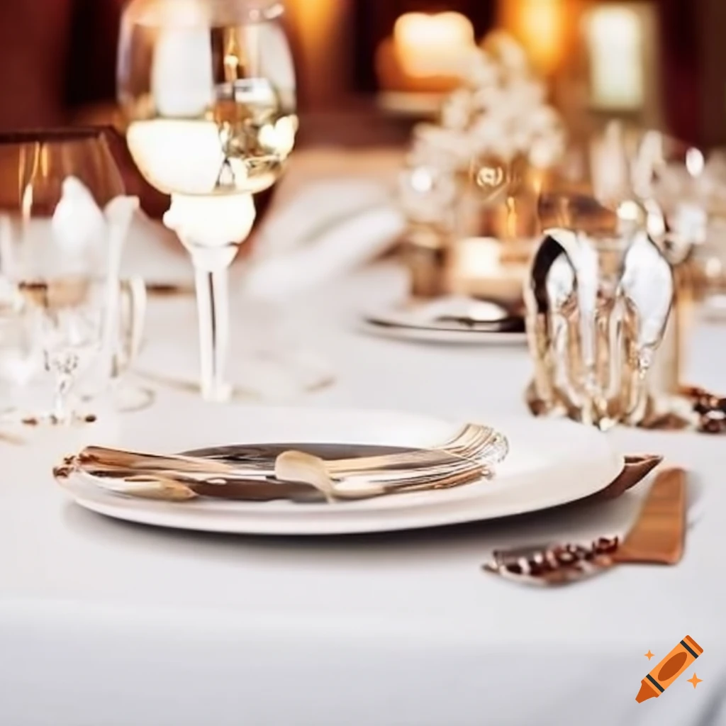 Luxurious dining experience at an elegant restaurant table on Craiyon