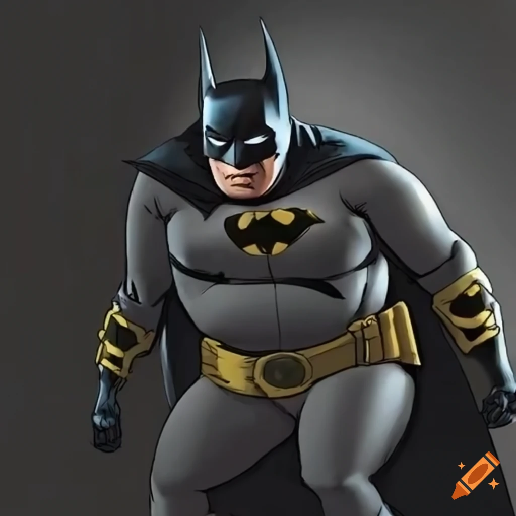 Overweight Batman eating