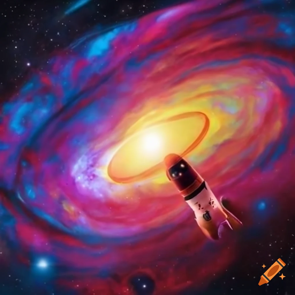 Rocket in a colorful galaxy