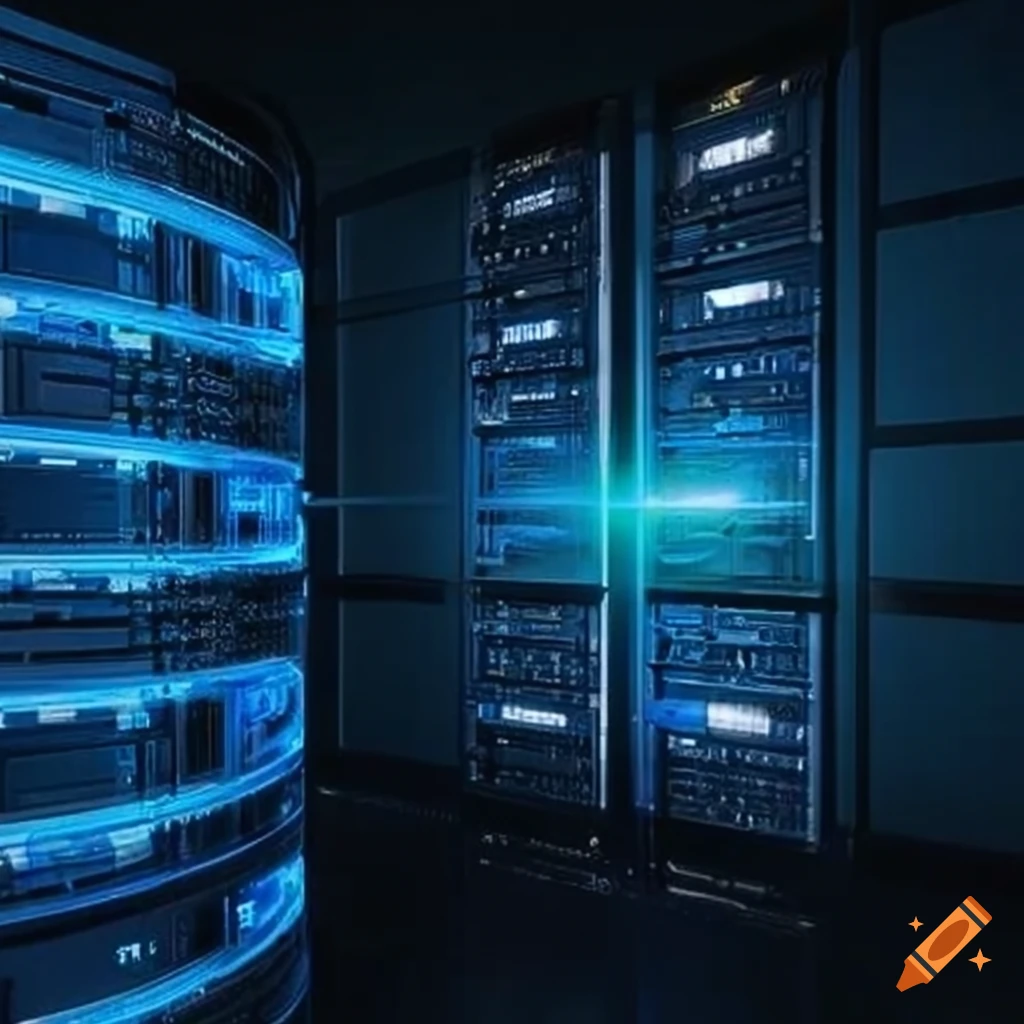 Sophisticated connected server system with blue accents