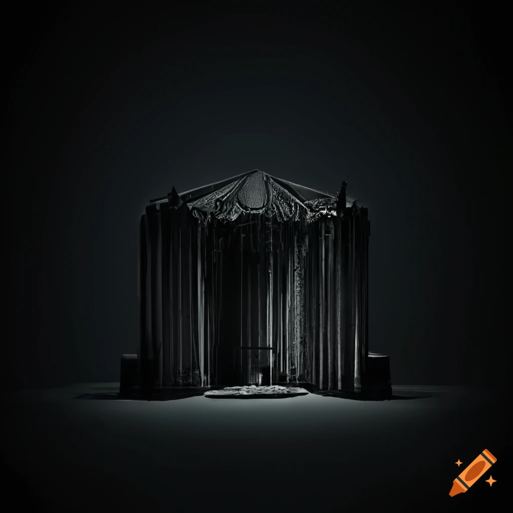 Flat black Penrose labyrinth building in surreal architecture