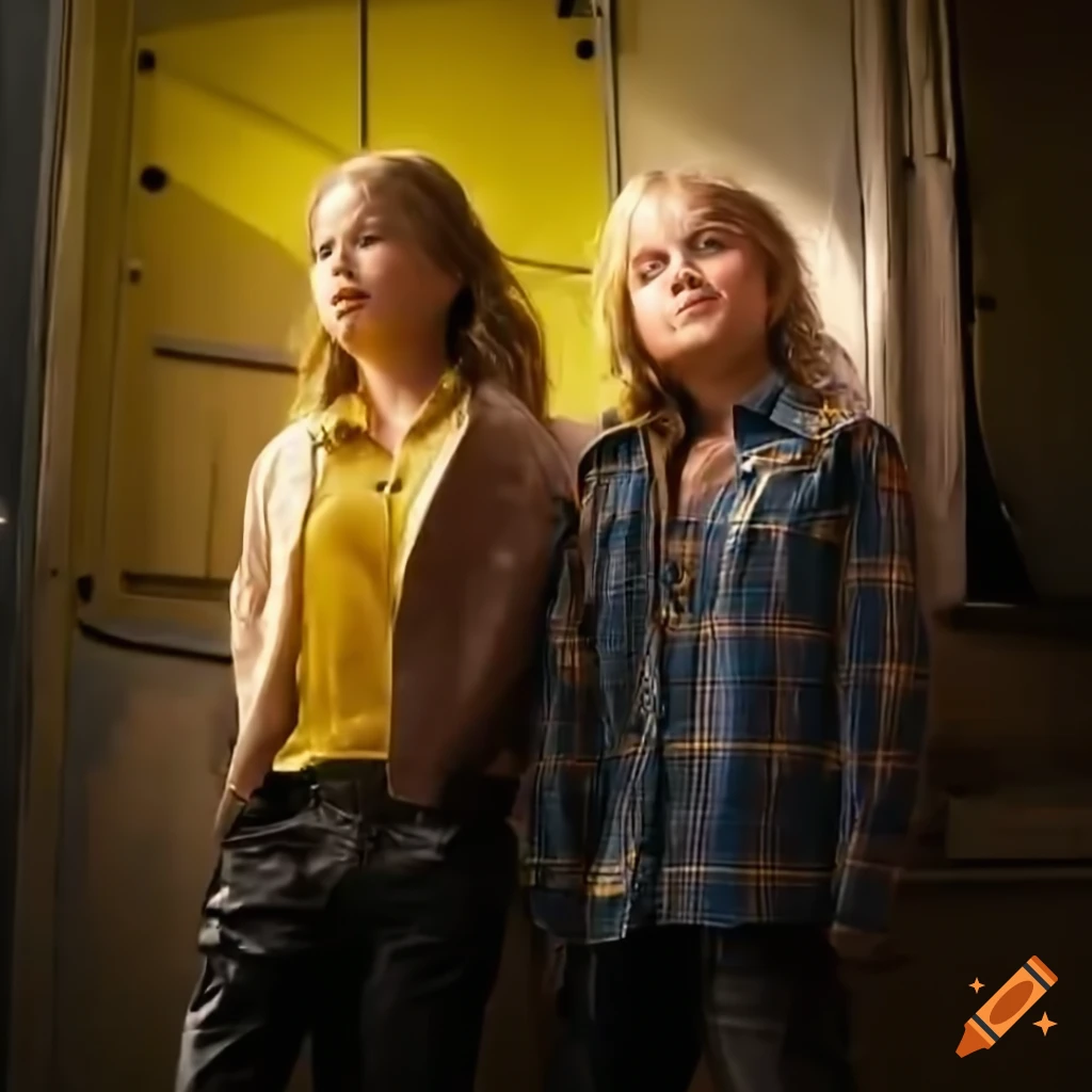 Irimia twins singing in a relaxed pose next to an old caravan trailer