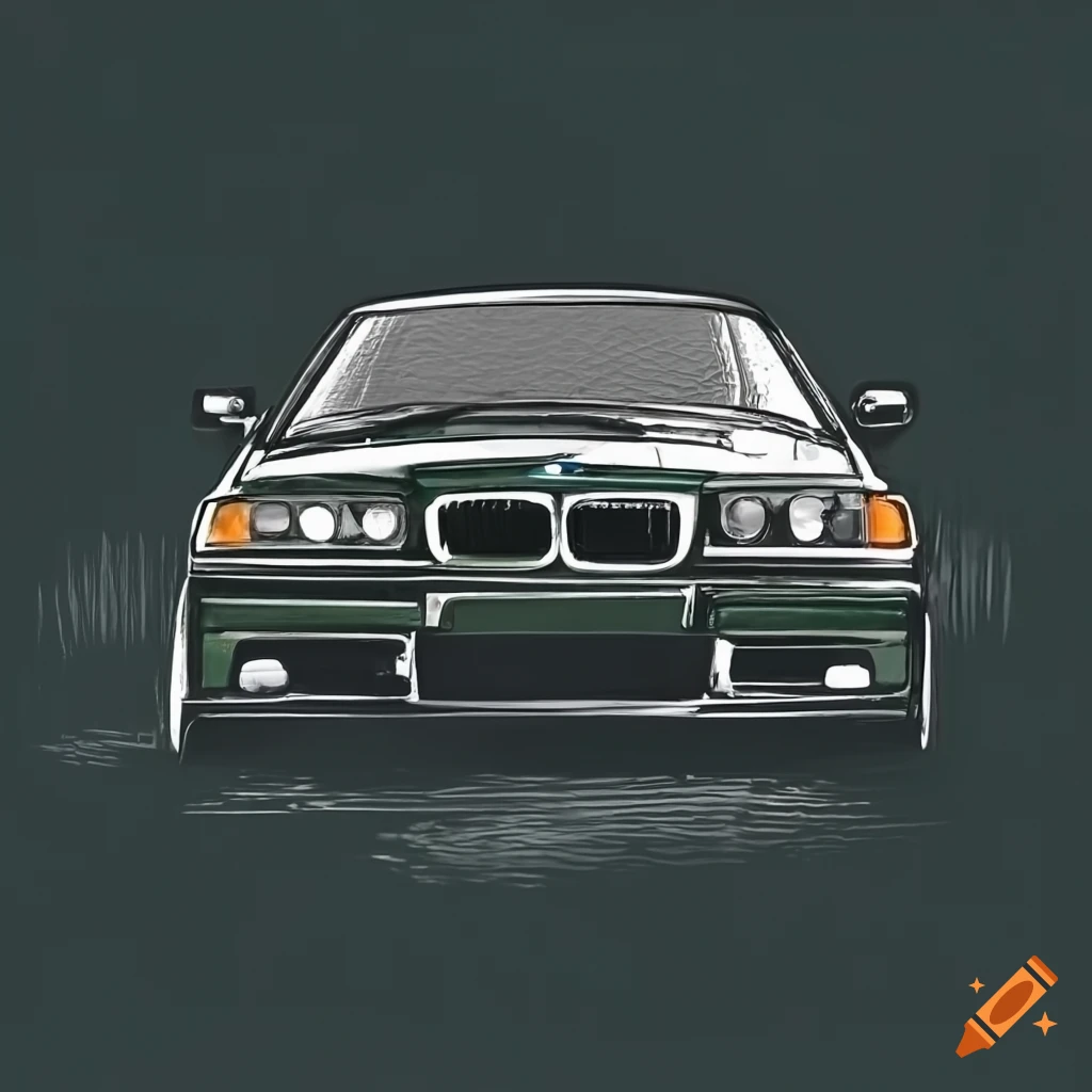 Classic dark green bmw e36 sedan parked roadside on Craiyon