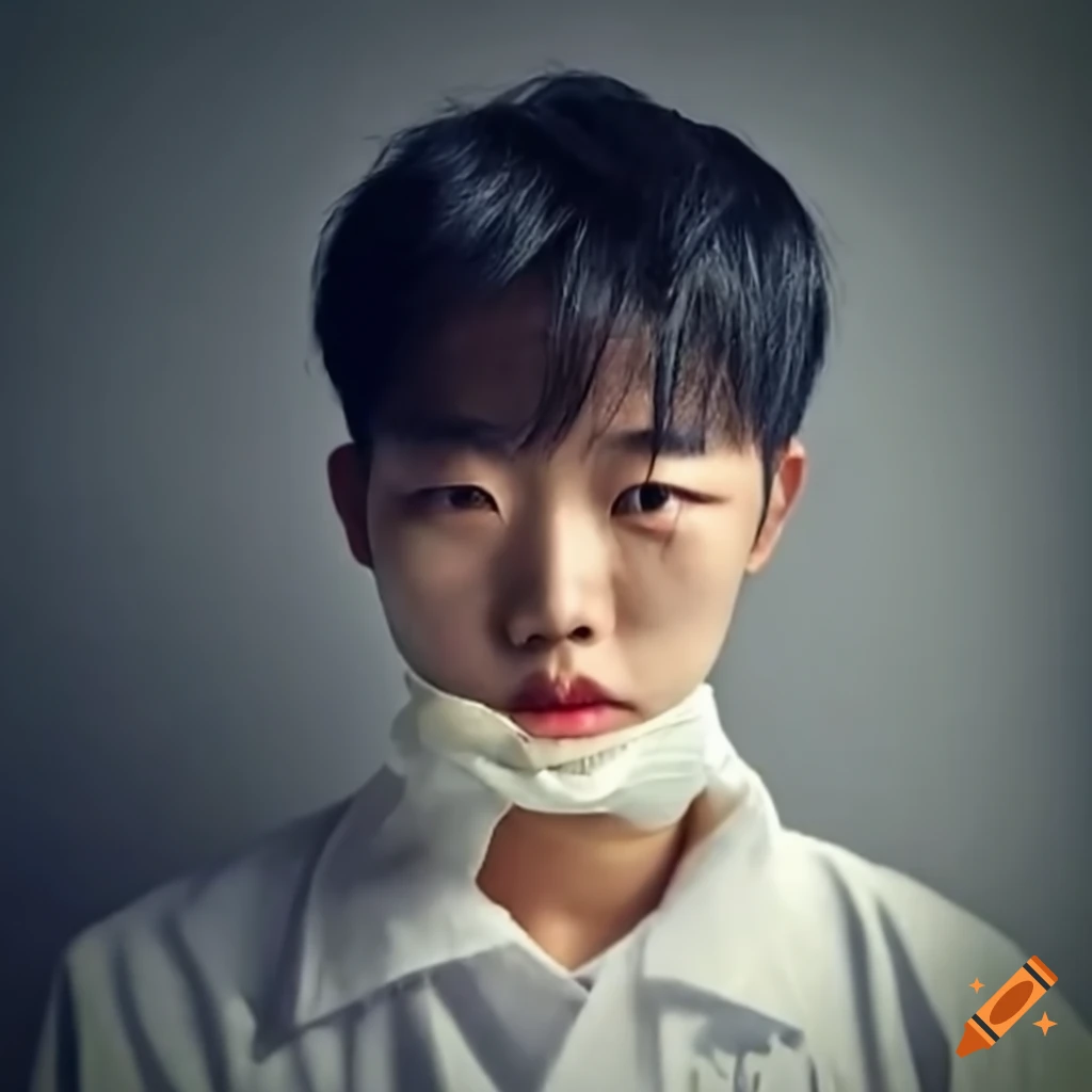 Young Korean male with repaired cleft lip in janitor uniform