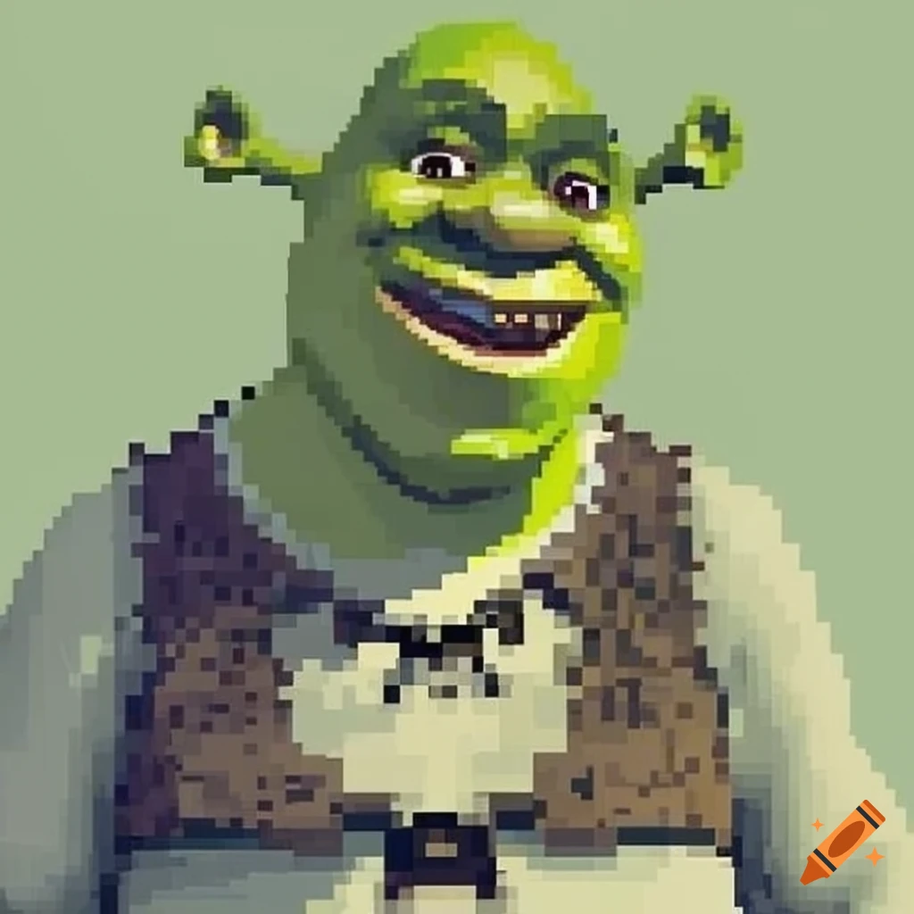 Pixel art of shrek from a front view on Craiyon