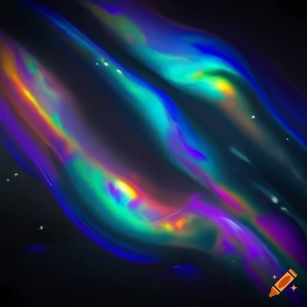Iridescent liquid trickling on dark surface resembling diamonds in a galactic setting