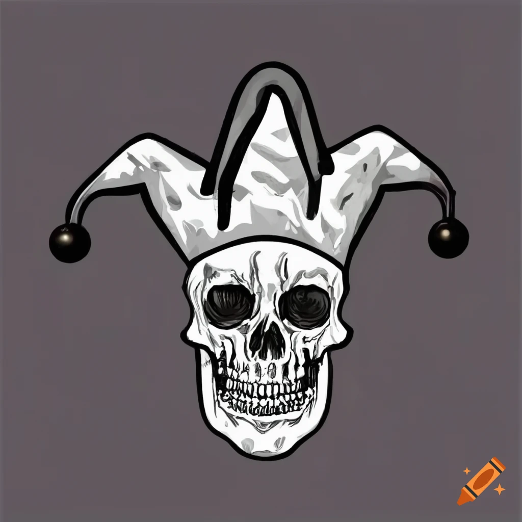 Skull wearing a jester hat with bells