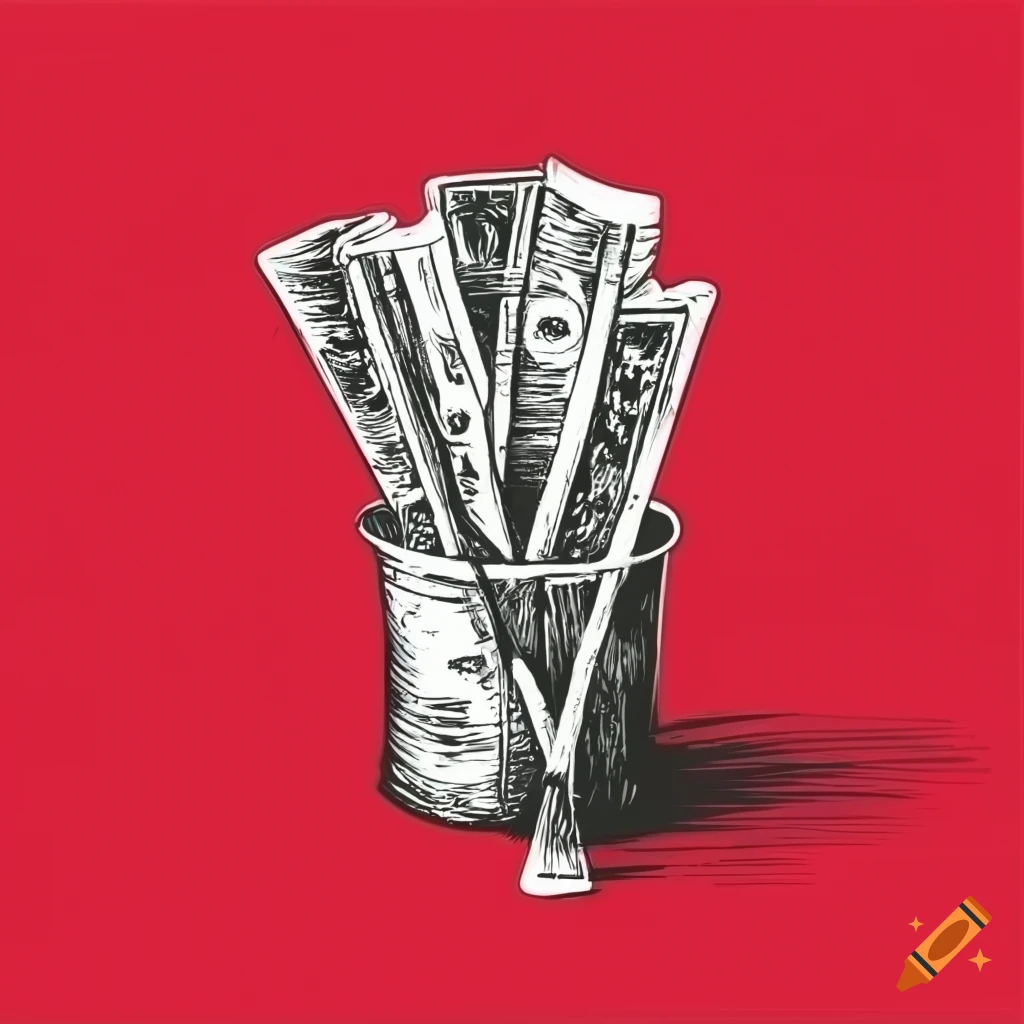 Illustration of printing money on a red background