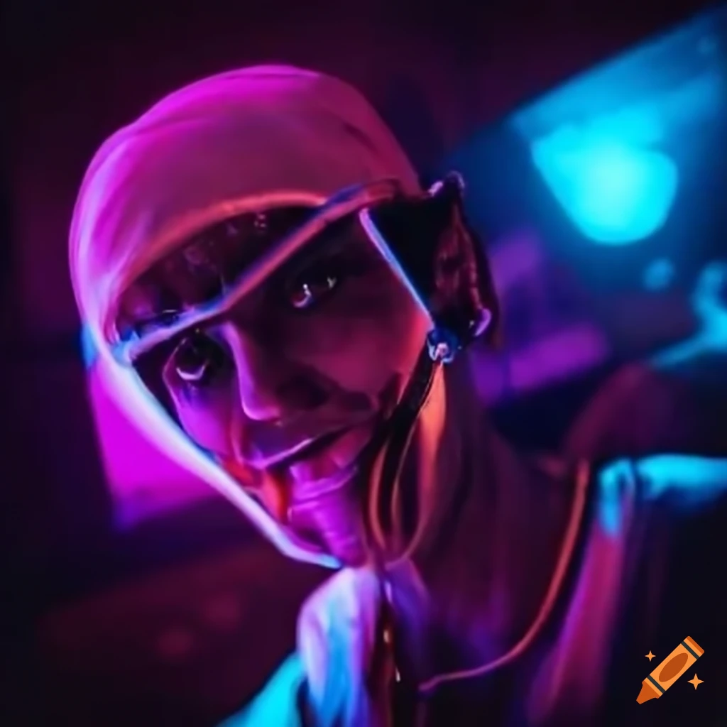 Ravers with glowsticks and white gloves at a warehouse rave