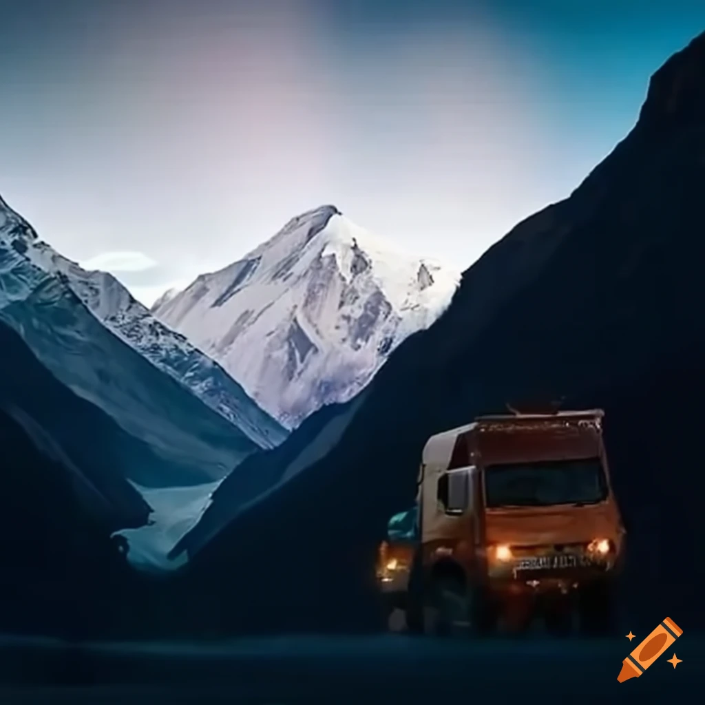 Tibetan mountaineer guiding a moving truck through challenging terrain
