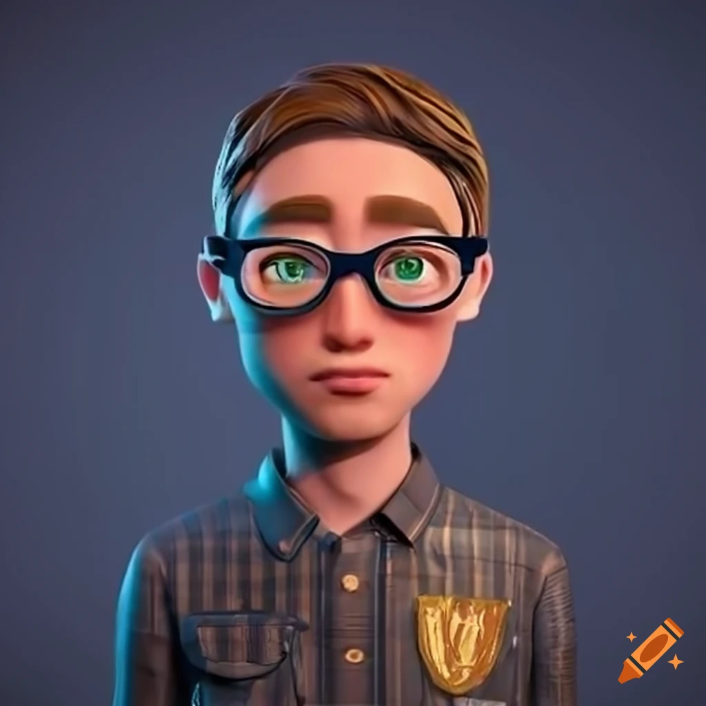 D Illustration Of Animated Character With Bright Skin And Rounded Glasses Sitting On Craiyon