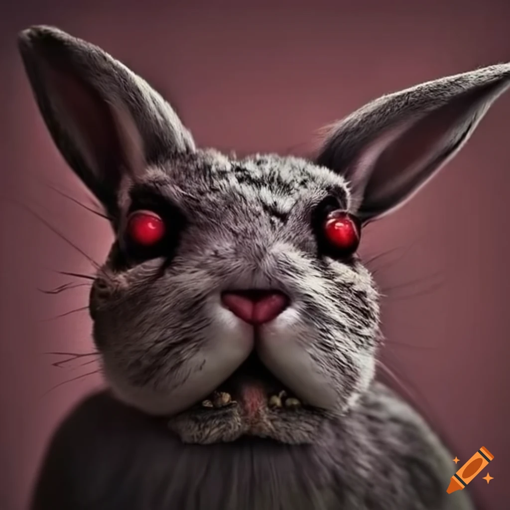 Scary rabbit surrounded by frightening elements on Craiyon