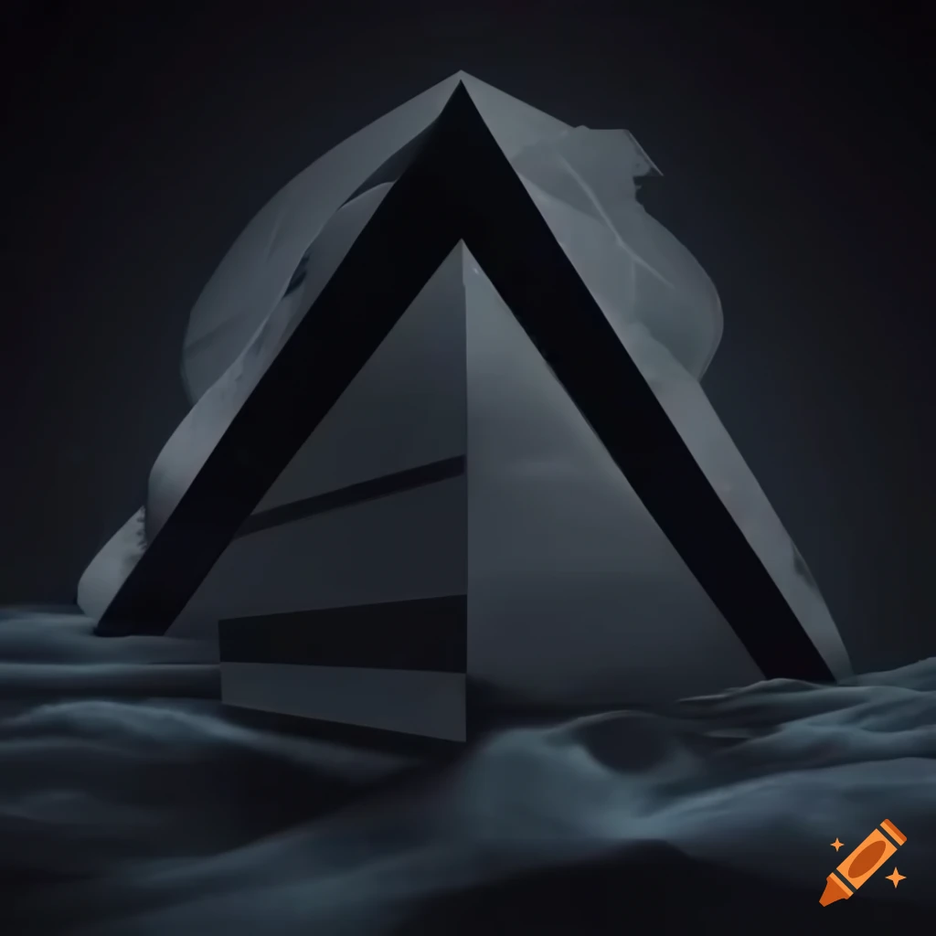 Flat black metallic building with Penrose triangles optical illusion in surreal architecture