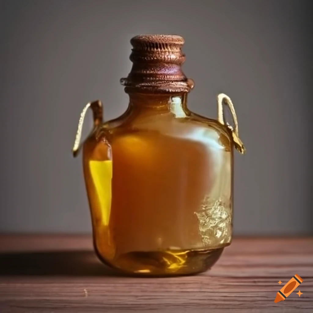 Ancient elixir bottle filled with golden glowing potion