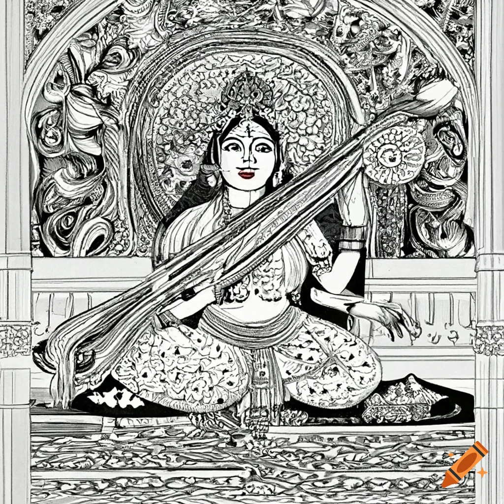 hindu goddess saraswati drawing stock images | Photoskart