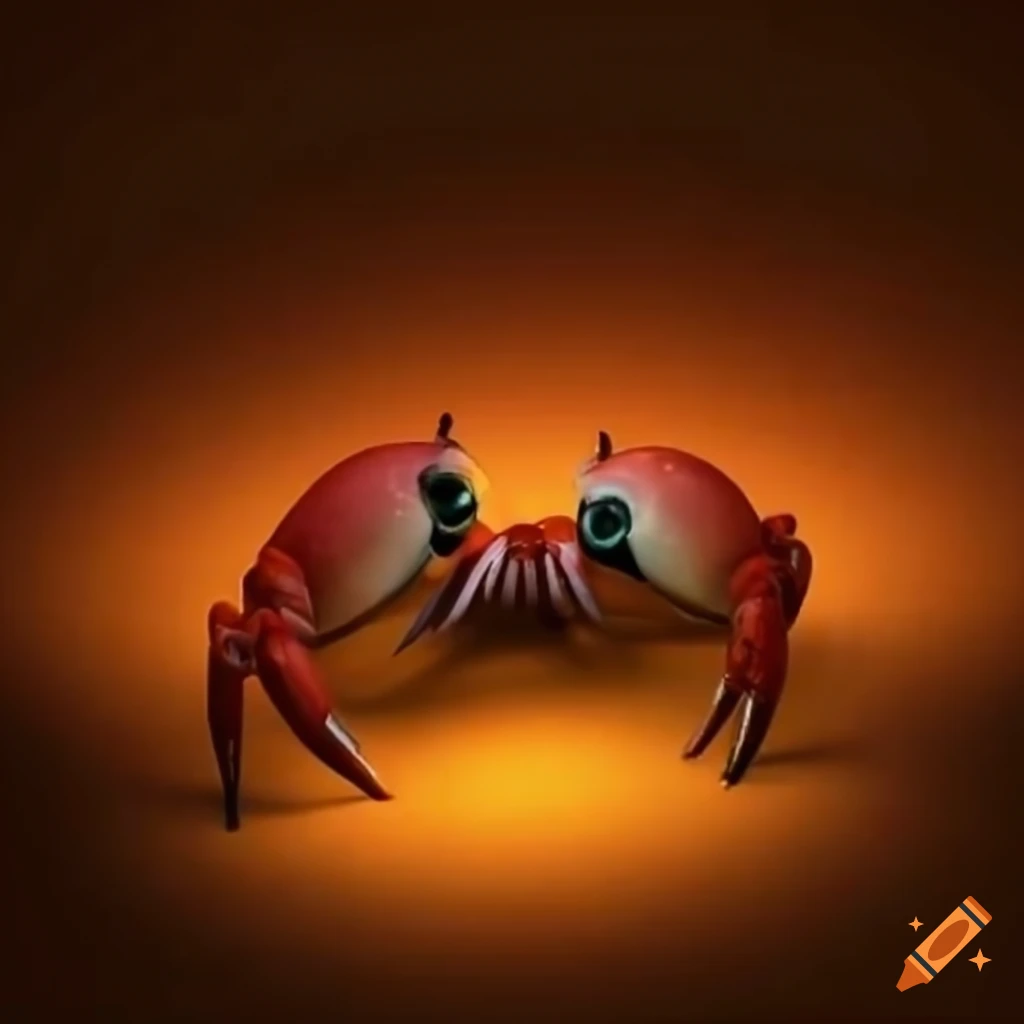 Two cute crabs watching the sunset in a 3D animation