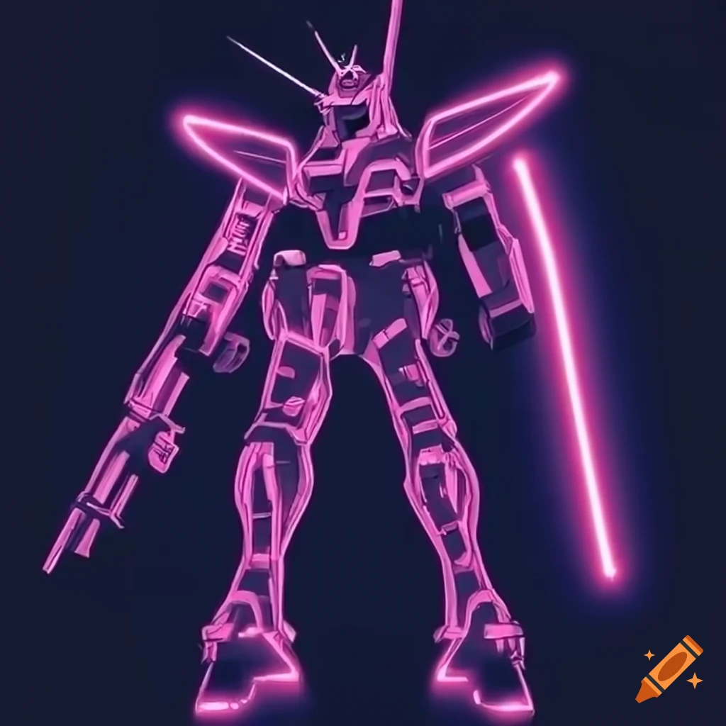 Gundam unicorn with bright neon lights on Craiyon