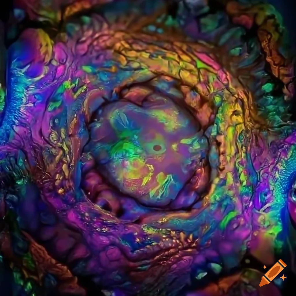 Steel sculptural MC Escher labyrinth art with iridescent liquid trickling down