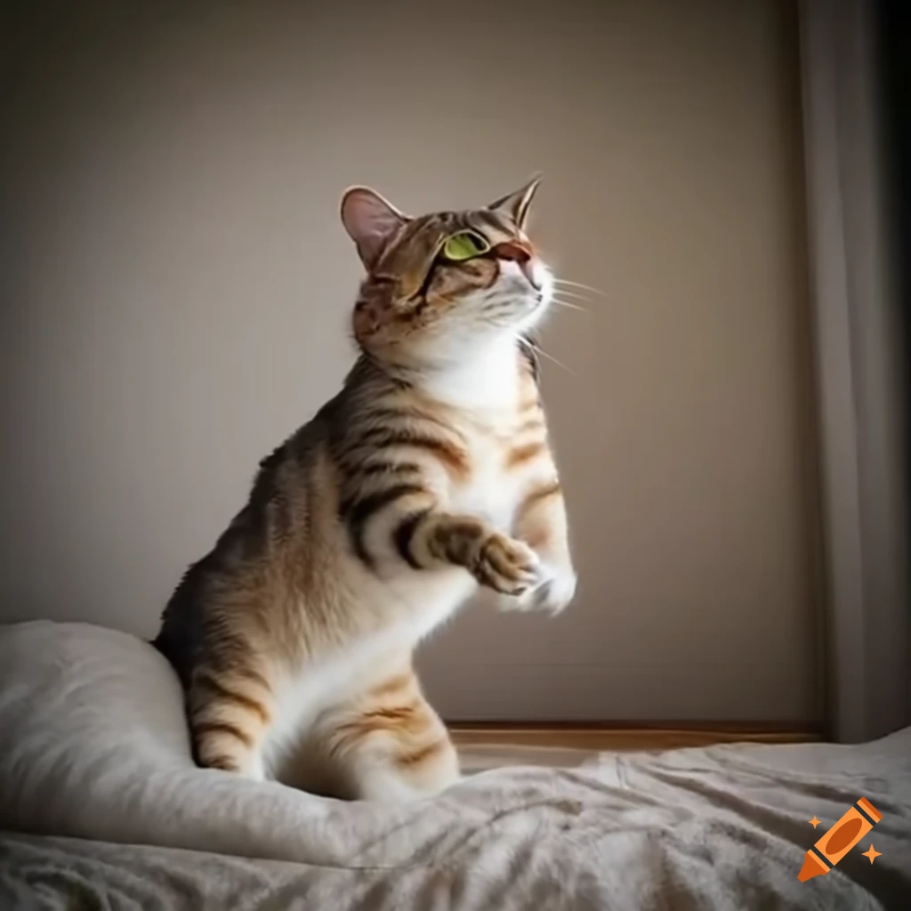 Cat jumping off a bed on Craiyon