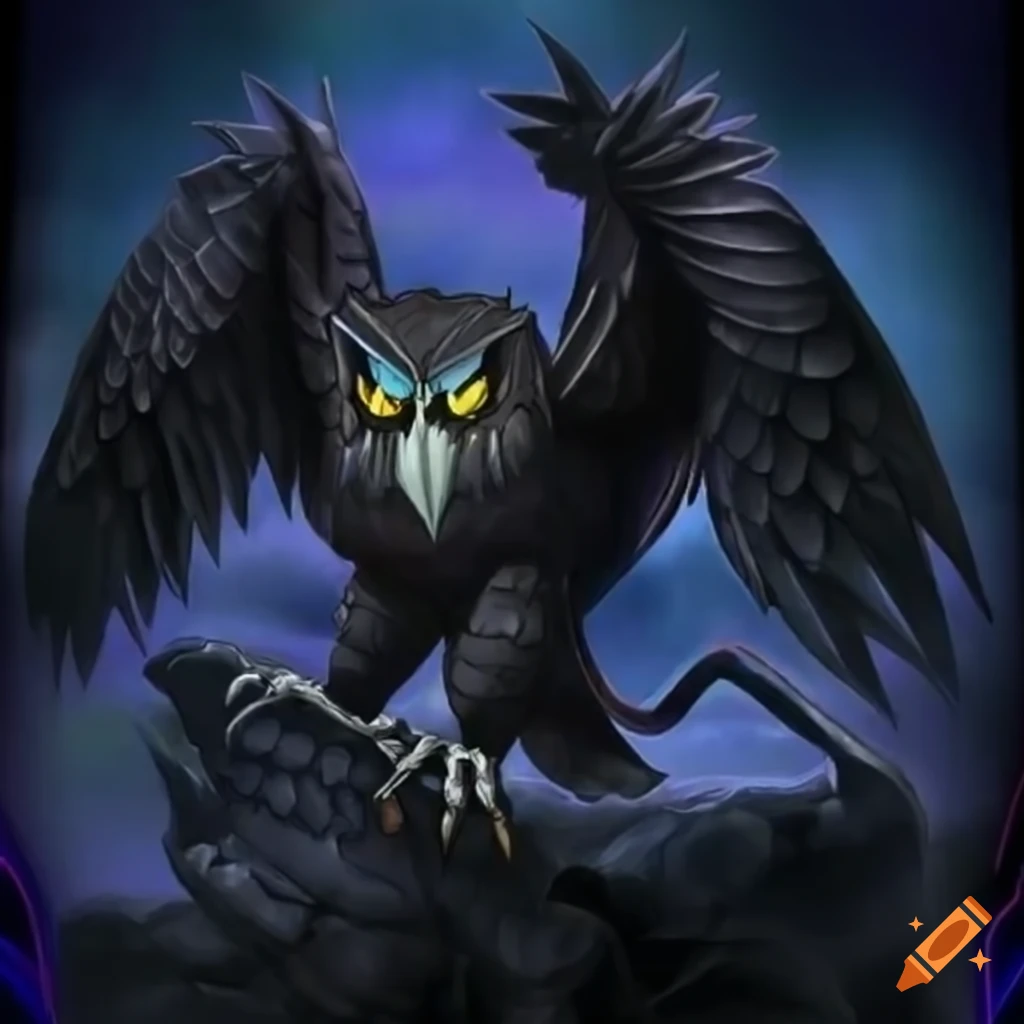 Black flying owl in a fiend yugioh art style