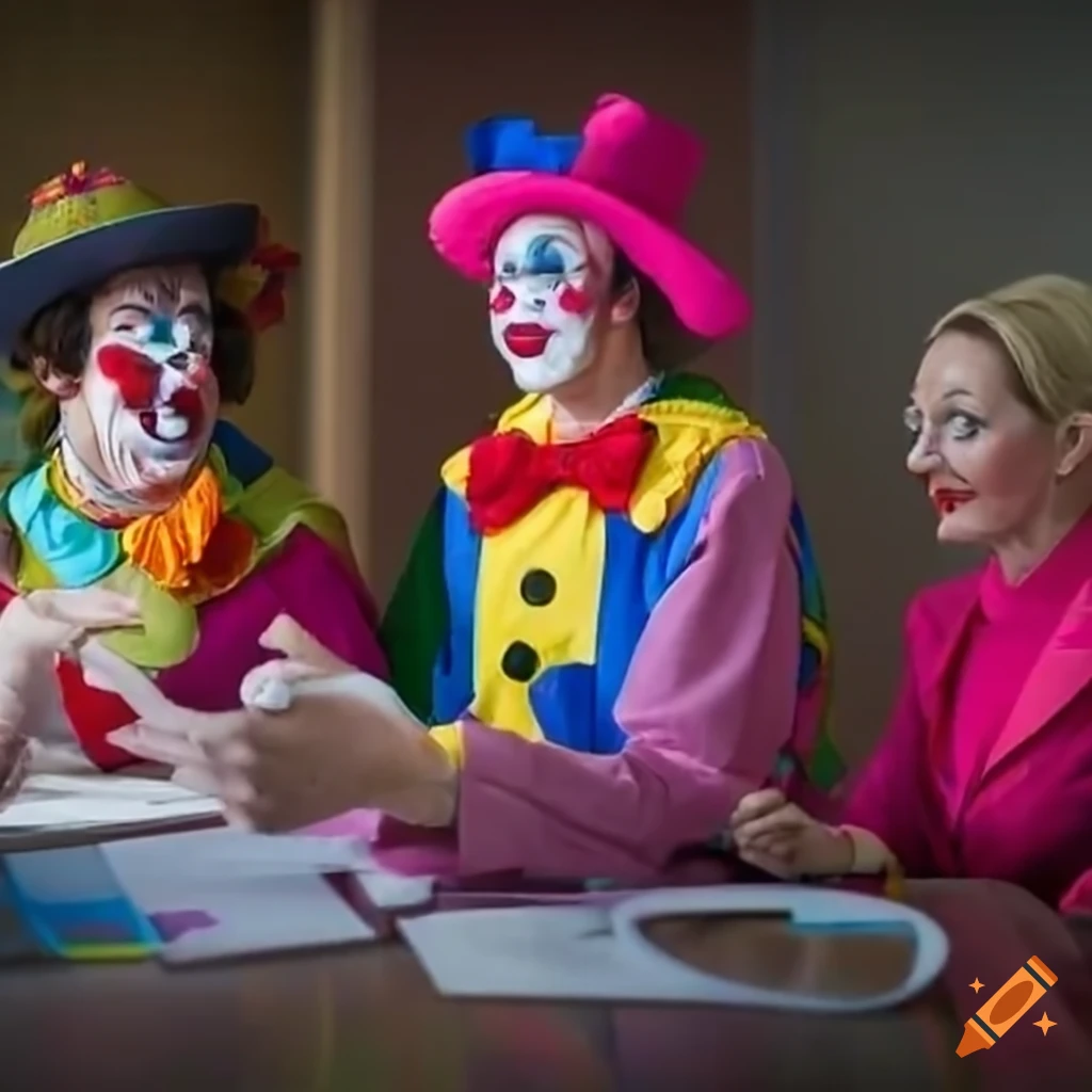 Business meeting of clowns