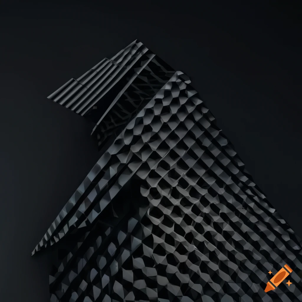 Flat black triangular metallic building depicting Penrose triangles in surreal architecture