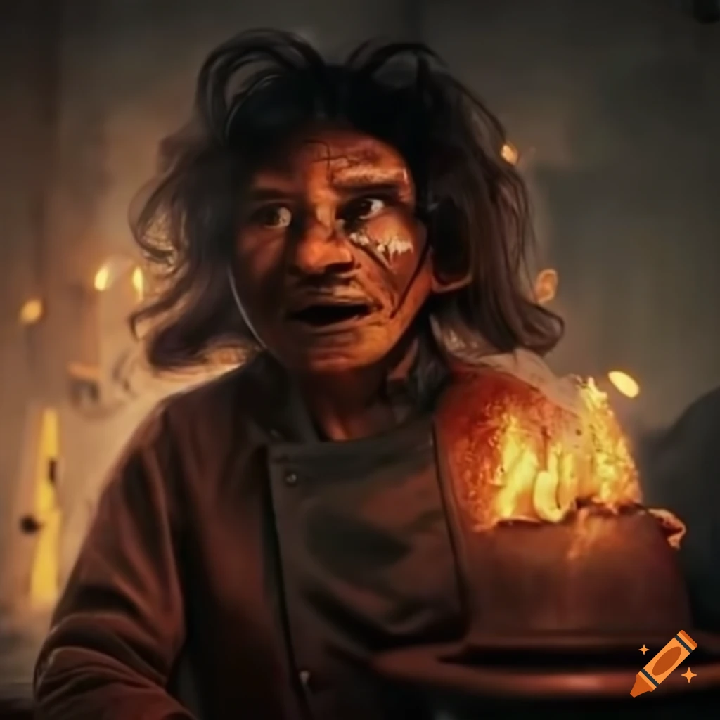 Brave chef encountering ancient curse in a restaurant