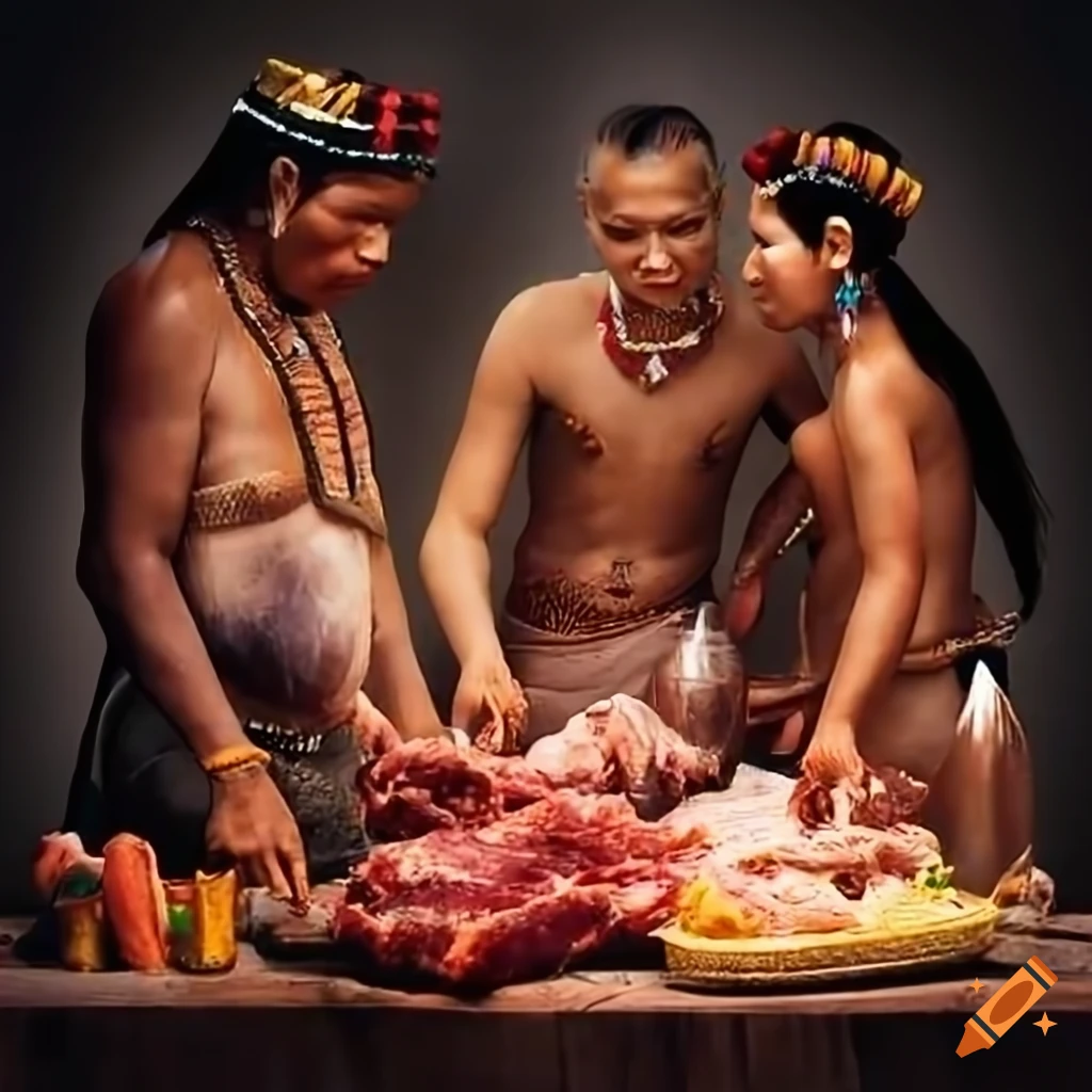 Indigenous ritual with offerings of white meat, wine, and Buyo